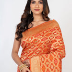 Orange Khaddi Georgette Bandhej Banarasi Saree - Anvi Couture