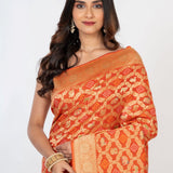 Orange Khaddi Georgette Bandhej Banarasi Saree - Anvi Couture