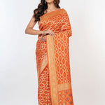 Orange Khaddi Georgette Bandhej Banarasi Saree - Anvi Couture