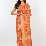 Orange Khaddi Georgette Bandhej Banarasi Saree - Anvi Couture