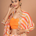 Orange Lehenriya Embroidered Georgette Lehenga Close Up
