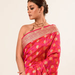 Orange Pink Brocade Handloom  Saree 