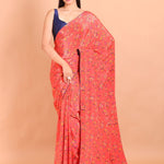 Orange Printed Crepe Silk Saree - Anvi Couture