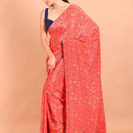 Orange Printed Crepe Silk Saree - Anvi Couture