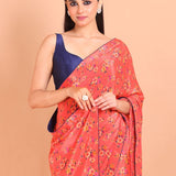 Orange Printed Crepe Silk Saree - Anvi Couture