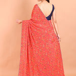 Orange Printed Crepe Silk Saree - Anvi Couture