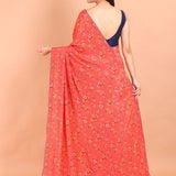 Orange Printed Crepe Silk Saree - Anvi Couture