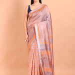Orange Pure Silk Saree with Hand Block Print - Anvi Couture
