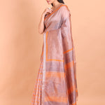 Orange Pure Silk Saree with Hand Block Print - Anvi Couture