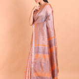Orange Pure Silk Saree with Hand Block Print - Anvi Couture