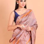 Orange Pure Silk Saree with Hand Block Print - Anvi Couture