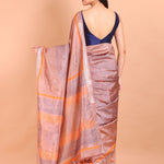 Orange Pure Silk Saree with Hand Block Print - Anvi Couture