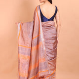 Orange Pure Silk Saree with Hand Block Print - Anvi Couture