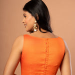 Orange Sleeveless Cotton Silk Blouse with Boat Neckline - Anvi Couture