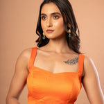 Orange Sleeveless Cotton Silk Blouse with Sweetheart Neckline - Anvi Couture