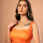 Orange Sleeveless Cotton Silk Blouse with Sweetheart Neckline - Anvi Couture