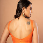 Orange Sleeveless Cotton Silk Blouse with Sweetheart Neckline - Anvi Couture