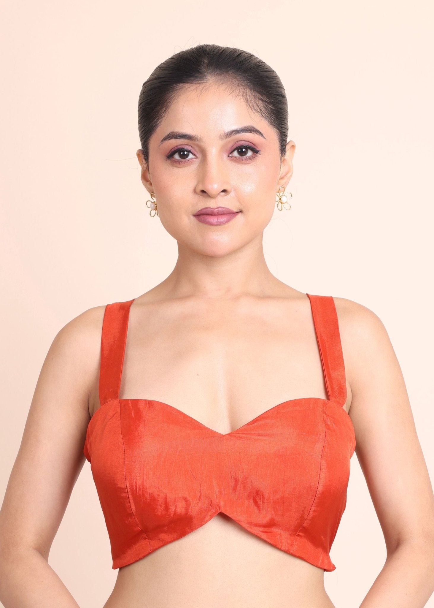 Orange Sleeveless blouse with Cross Back Closer - Anvi Couture