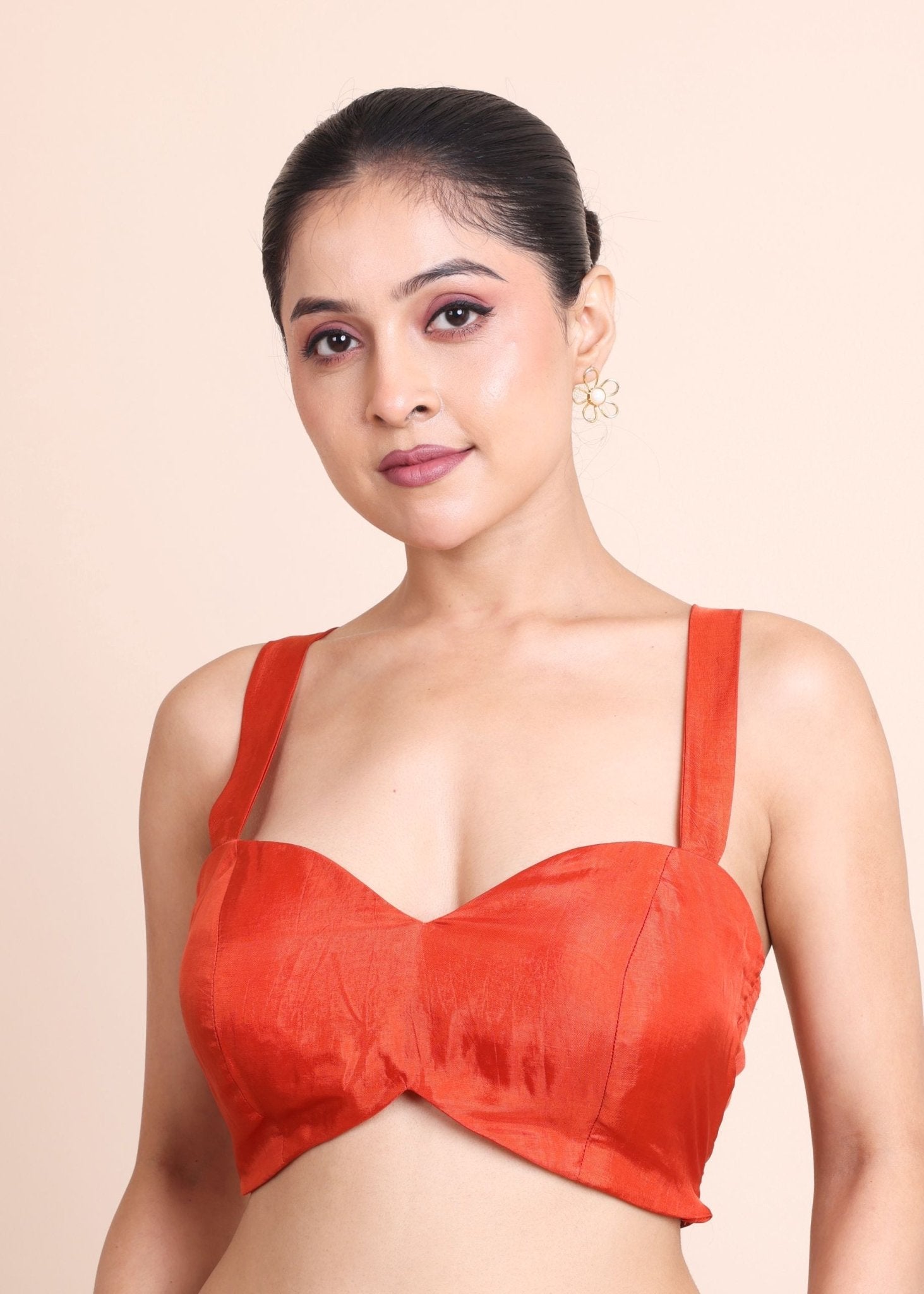 Orange Sleeveless blouse with Cross Back Closer - Anvi Couture