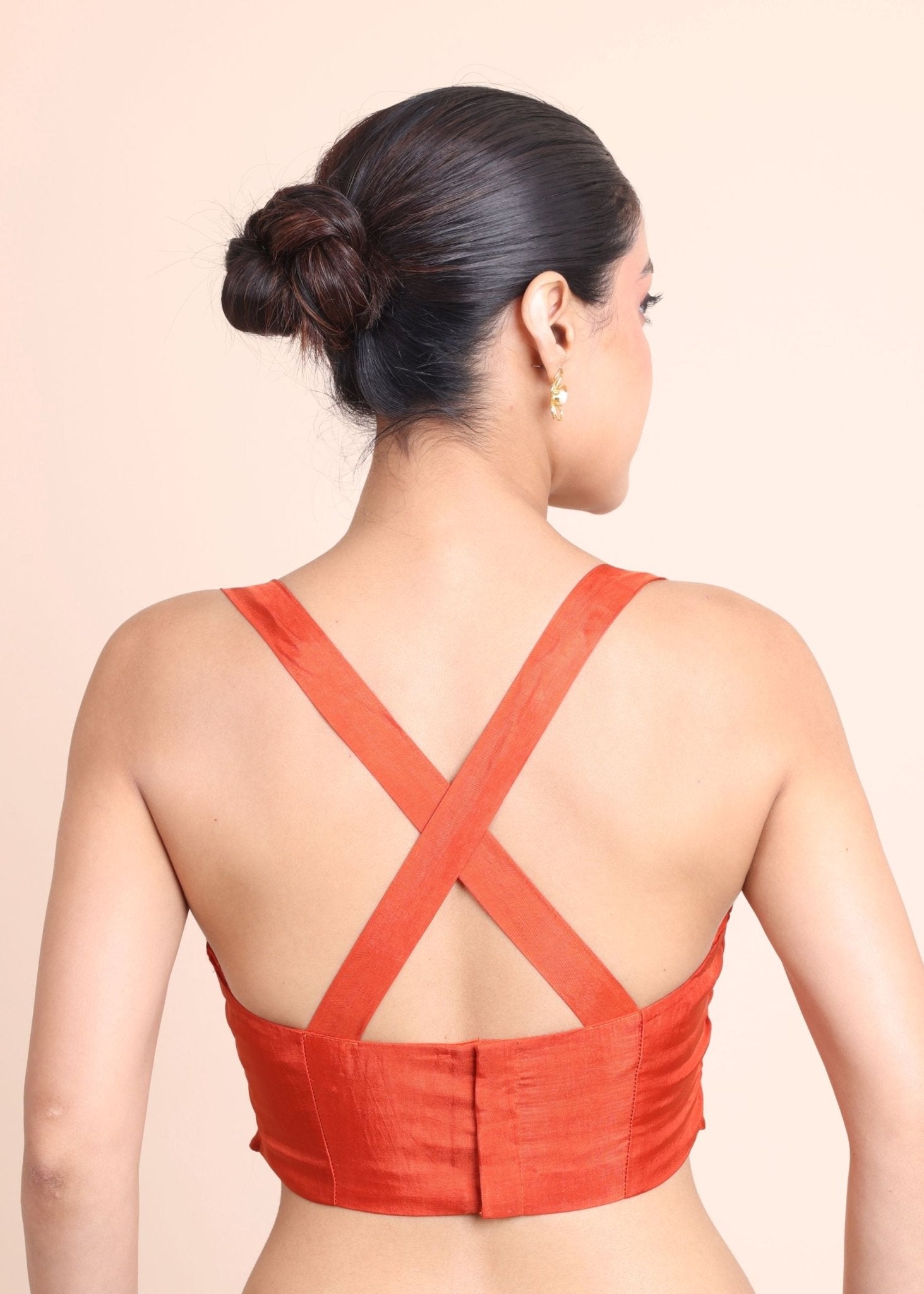 Orange Sleeveless blouse with Cross Back Closer - Anvi Couture