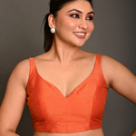 Orange Sweetheart Neck Raw Silk Sleeveless Blouse Front
