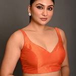Orange Sweetheart Neck Raw Silk Sleeveless Blouse Side
