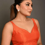 Orange Sweetheart Neck Raw Silk Sleeveless Blouse - Anvi Couture