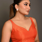 Orange Sweetheart Neck Raw Silk Sleeveless Blouse Another Side

