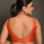 Orange Sweetheart Neck Raw Silk Sleeveless Blouse - Anvi Couture