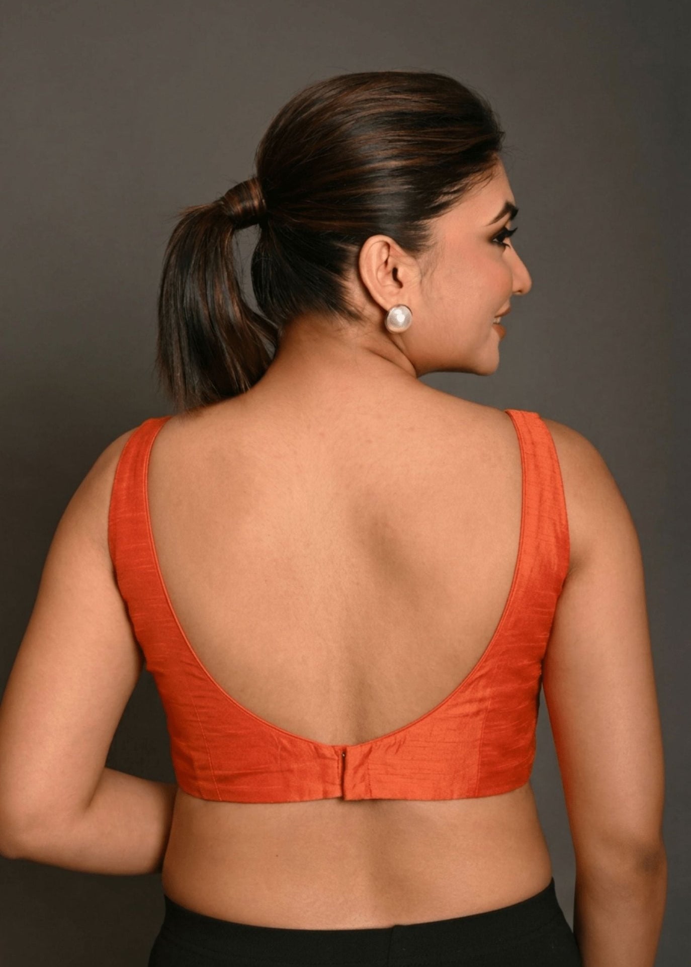 Orange Sweetheart Neck Raw Silk Sleeveless Blouse - Anvi Couture