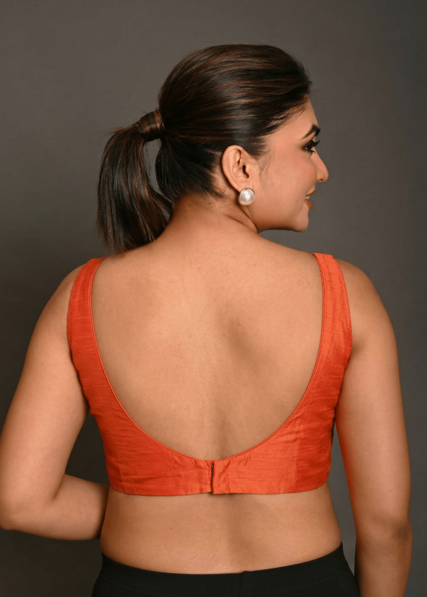 Orange Sweetheart Neck Raw Silk Sleeveless Blouse - Anvi Couture