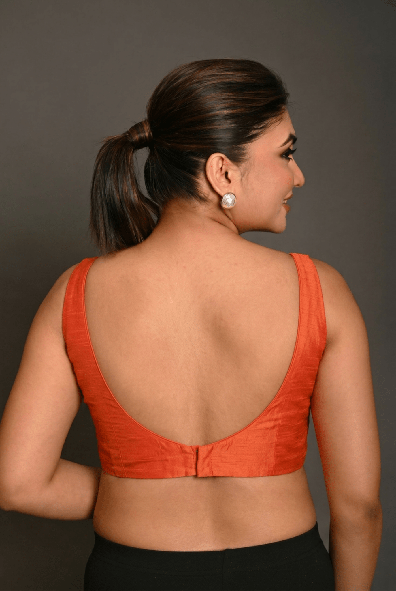 Orange Sweetheart Neck Raw Silk Sleeveless Blouse - Anvi Couture