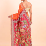 Orange and Red Bandhani Saree with Kalamkari Pallu with Hand Embroidered Work back