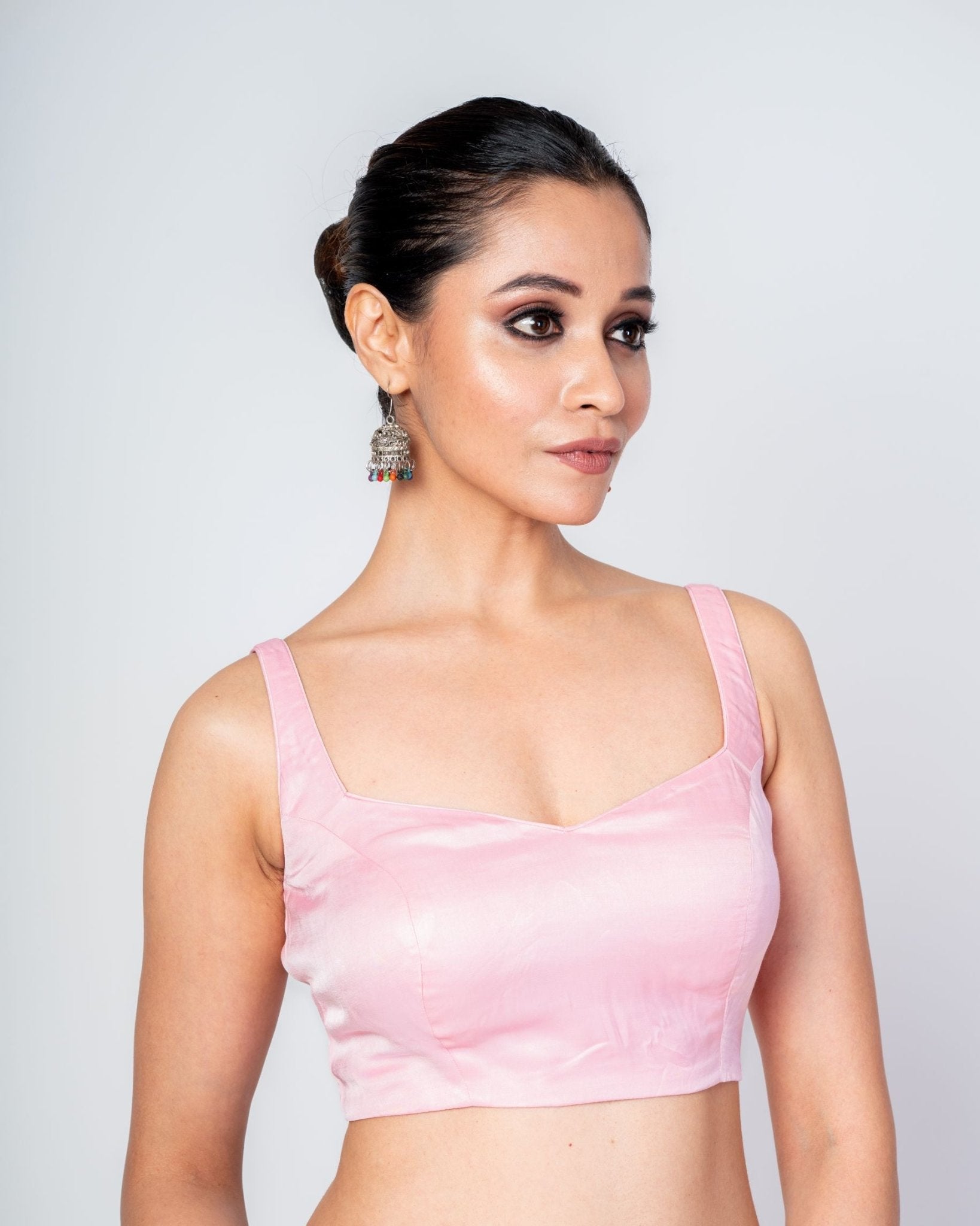 Oyster Pink Sweetheart Neckline Sleeveless Blouse with Back Closure - Anvi Couture