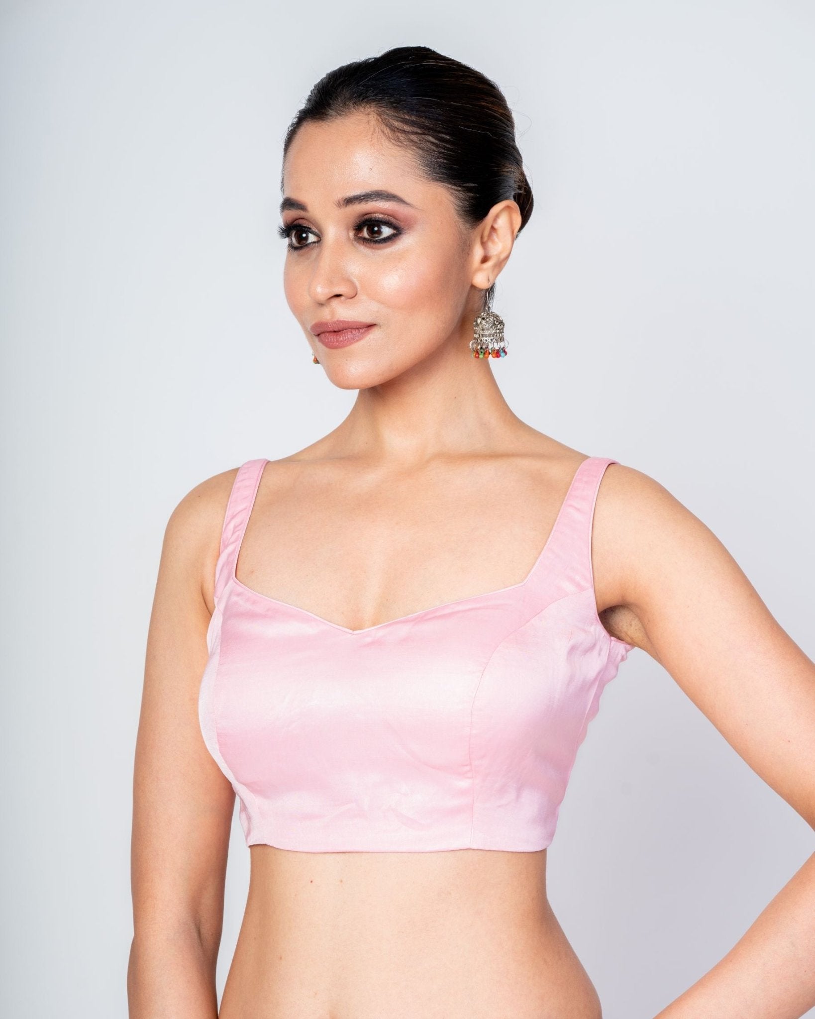 Oyster Pink Sweetheart Neckline Sleeveless Blouse with Back Closure - Anvi Couture