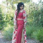 Red Top Pant Set with Hand Embroidered Long Jacket for Women - Anvi Couture