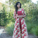 Red Top Pant Set with Hand Embroidered Long Jacket for Women - Anvi Couture