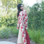 Red Top Pant Set with Hand Embroidered Long Jacket for Women - Anvi Couture