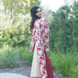 Red Top Pant Set with Hand Embroidered Long Jacket for Women - Anvi Couture