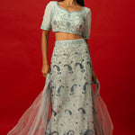 Light Blue Bridal Reception Lehenga with Sheer Dupatta and Embroidered Blouse