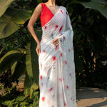 Pastel Blue Georgette Saree with Floral Prints - Anvi Couture