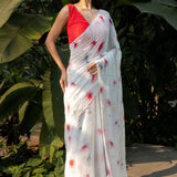 Pastel Blue Georgette Saree with Floral Prints - Anvi Couture