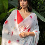 Pastel Blue Georgette Saree with Floral Prints - Anvi Couture