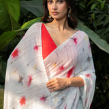 Pastel Blue Georgette Saree with Floral Prints - Anvi Couture