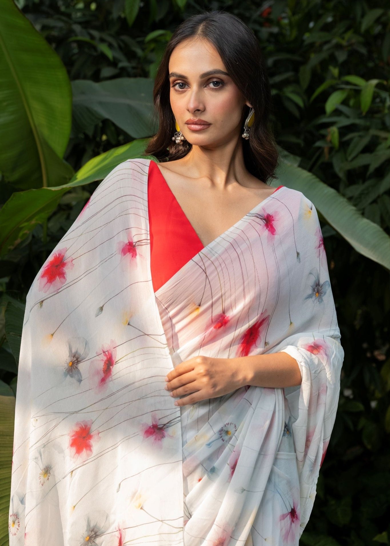 Pastel Blue Georgette Saree with Floral Prints - Anvi Couture