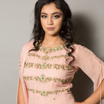 Peach Designer Embroidered Sharara Set - Anvi Couture