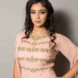 Peach Designer Embroidered Sharara Set - Anvi Couture