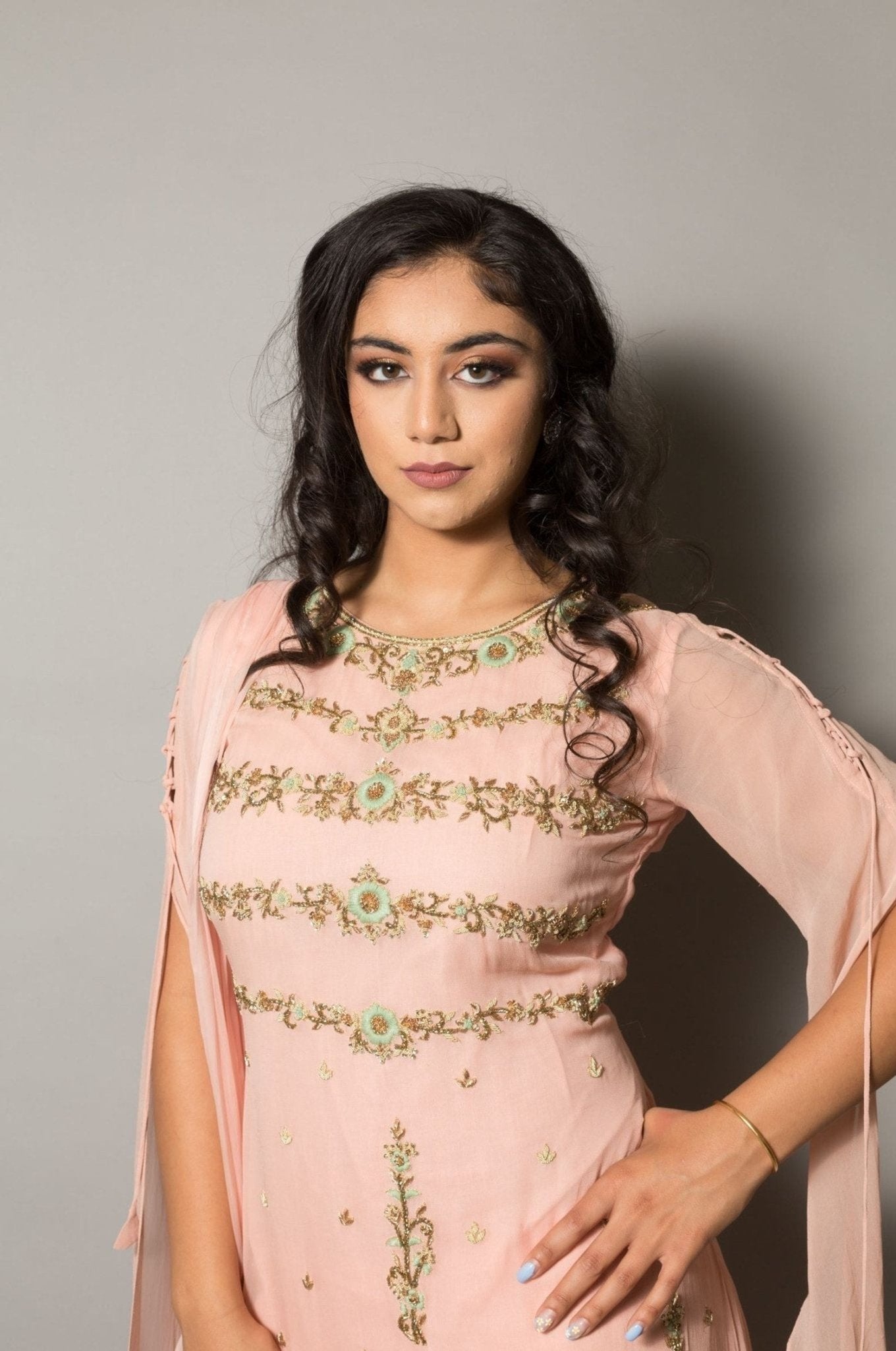 Peach Designer Embroidered Sharara Set - Anvi Couture