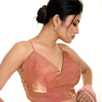 Peach Blouse In Organza with Spaghetti Strap and V Neckline -Anvi Couture