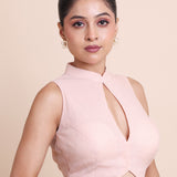 Peach Close Scoop Neck Sleeveless Blouse side